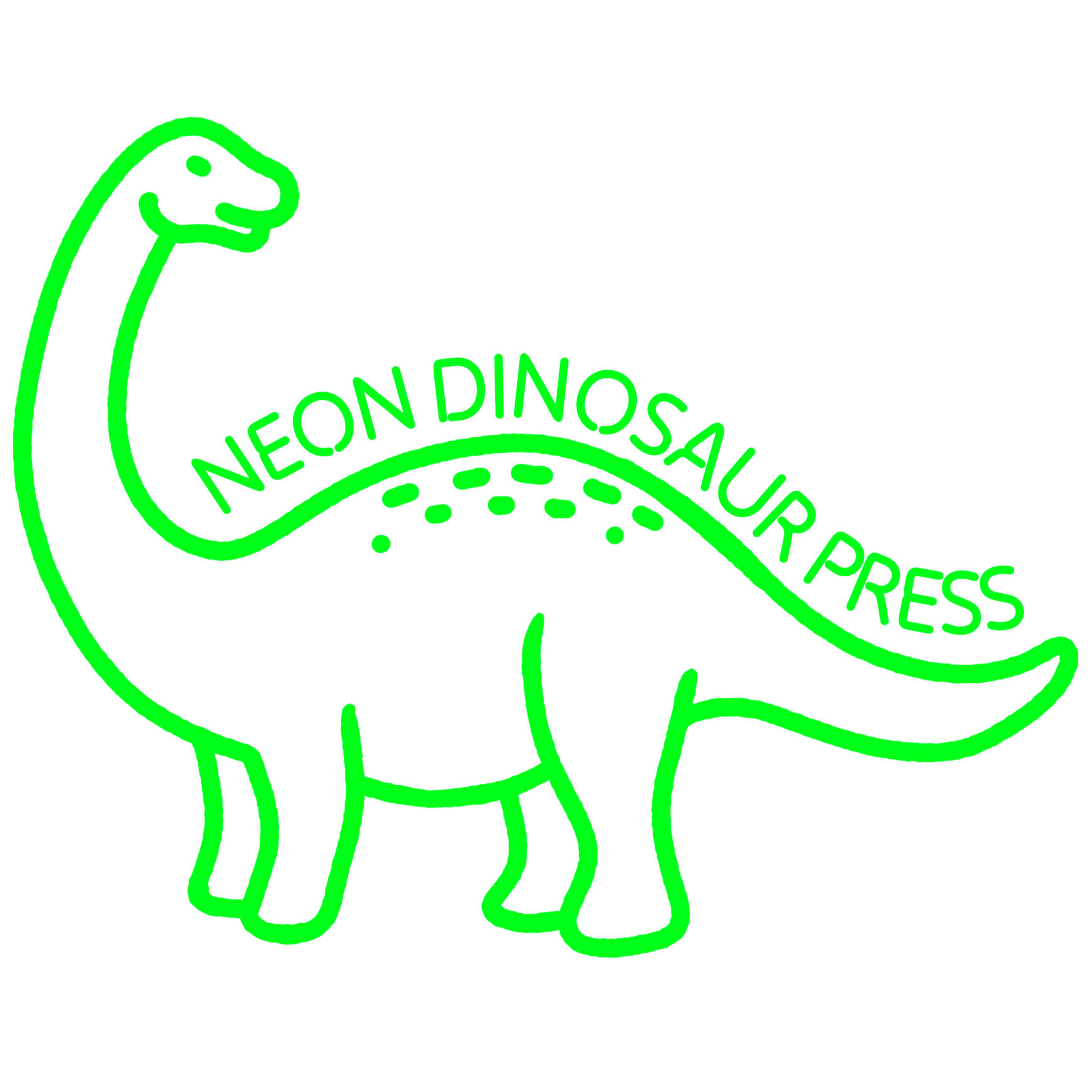 Neon Dinosaur Press logo with a neon green dinosaur illustration representing a Napa Valley screen printing and apparel brand.